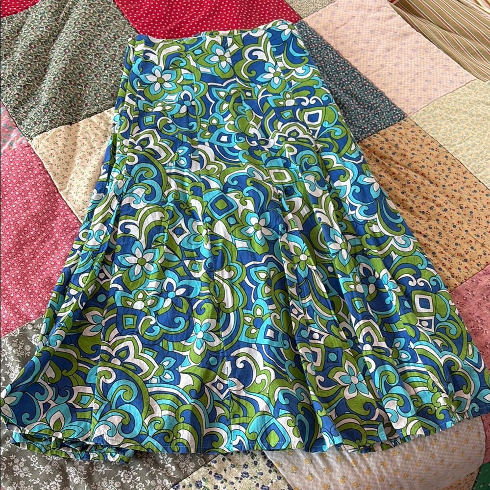 Floral A-Line Skirt in Blue and Green